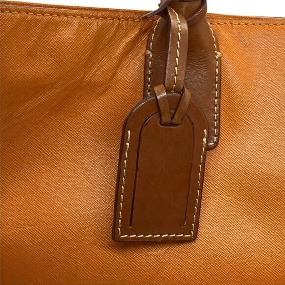 Dooney & Bourke Tote Bag Womens Orange Leather Double Handles Inner Pockets